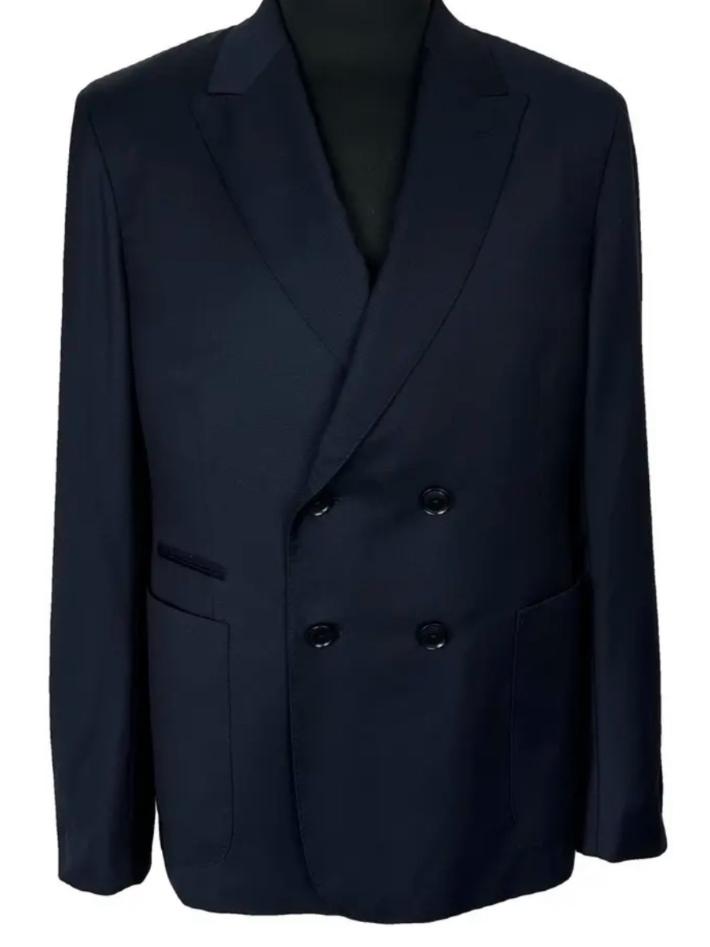 Zegna Slena  Uniform Men's Blue Wool Solid Double-Breasted Jacket Size 50